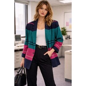 Russ Blazer Jacket Womens Vintage Large Colorblock Heavy Knit Single Breasted